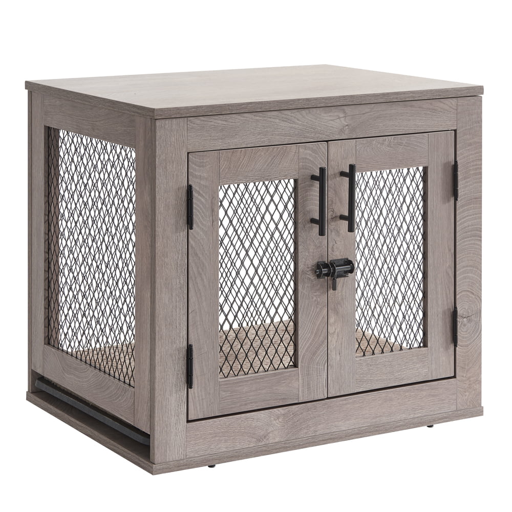 Unipaws Furniture Style Dog Crate with Tray，Wooden Dog Kennel Mesh Dog House Small Size