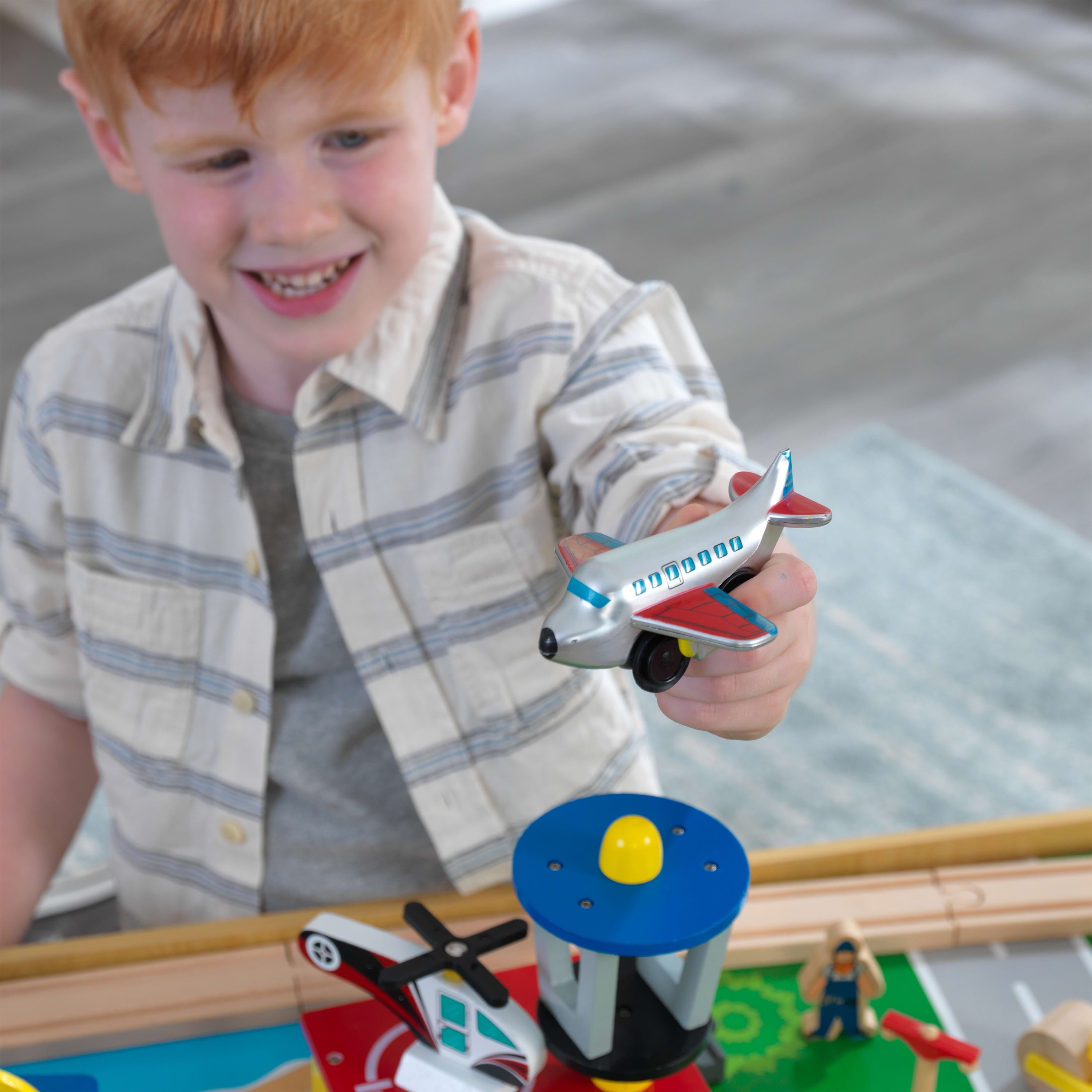 KidKraft Waterfall Mountain Wooden Train Set and Table with 120 Pieces， 3 Storage Bins