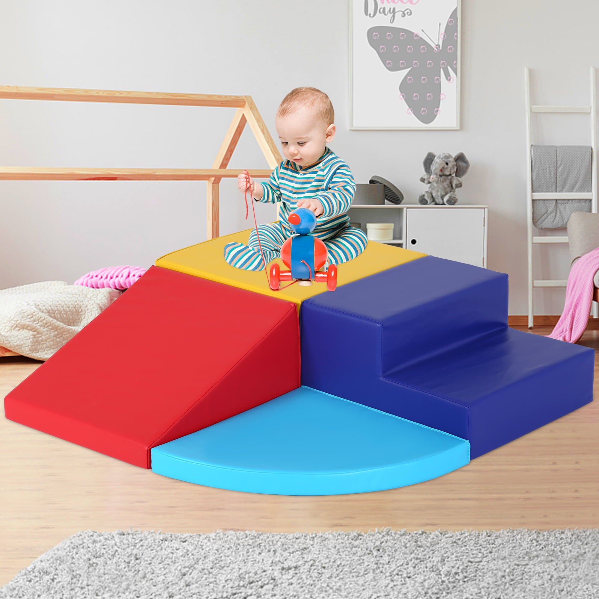 YRLLENSDAN 4 Piece Soft Climb and Crawl Activity Play Set， Corner Climbing Lightweight Foam Shape Toy for Toddlers Gym Play Foam Climbers Blocks for Kids 1-3 Babies Indoor