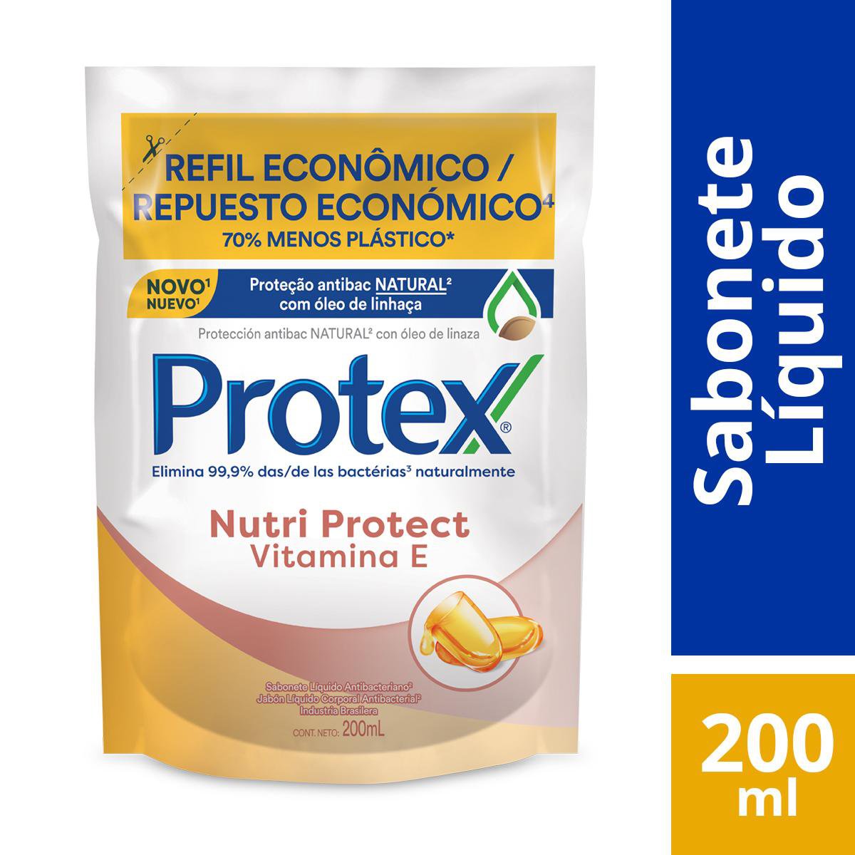 Refil Para Sabonete Liquido Antibacteriano Para as Maos Protex Nutri Protect Vitamina E 200 ml