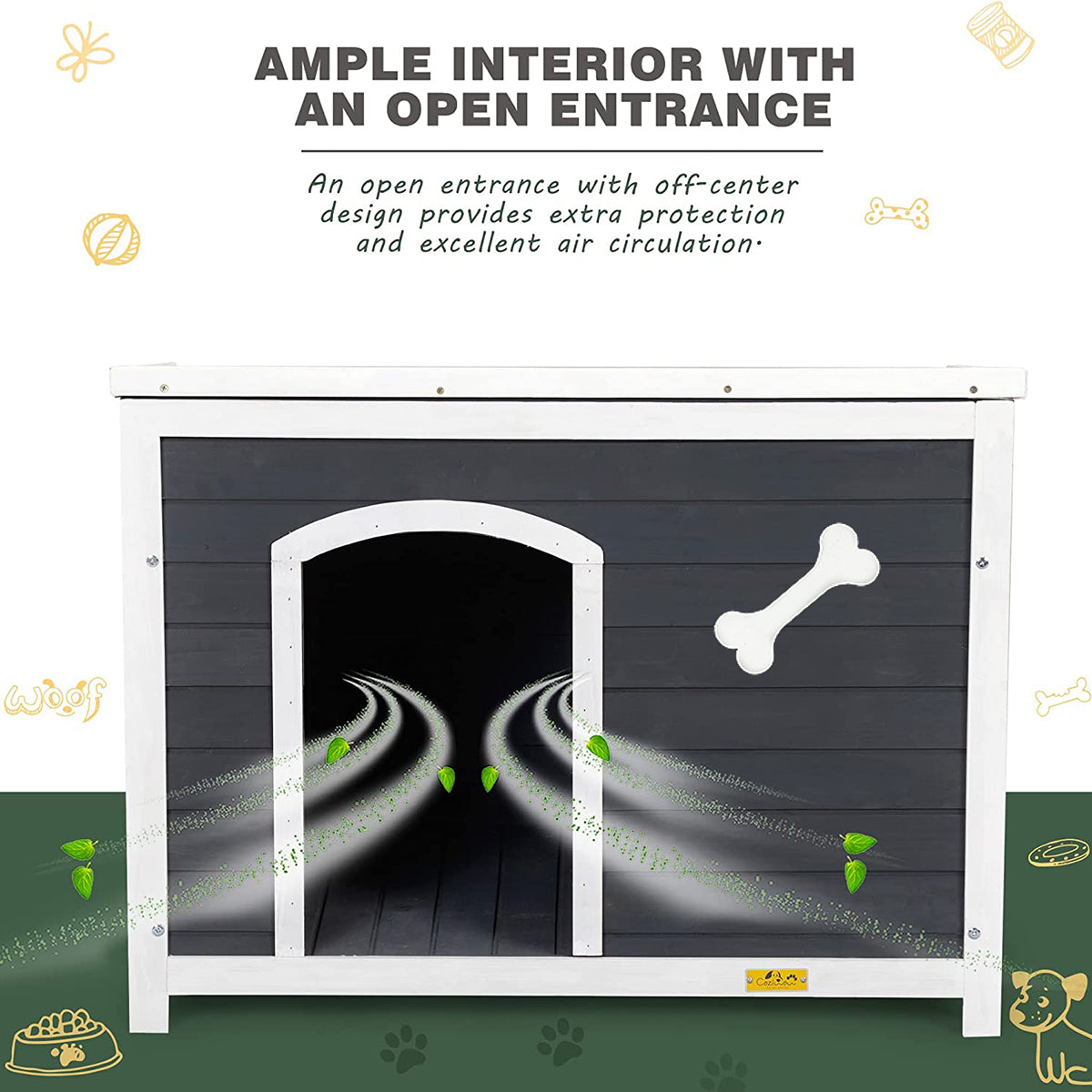 ZPL 38 Inch Wooden Dog House Outdoor Indoor Pet Kennel for Winter w/ Anti Chewing Frame and Raised Feet， Weatherproof Hut for Small Medium Large Dogs