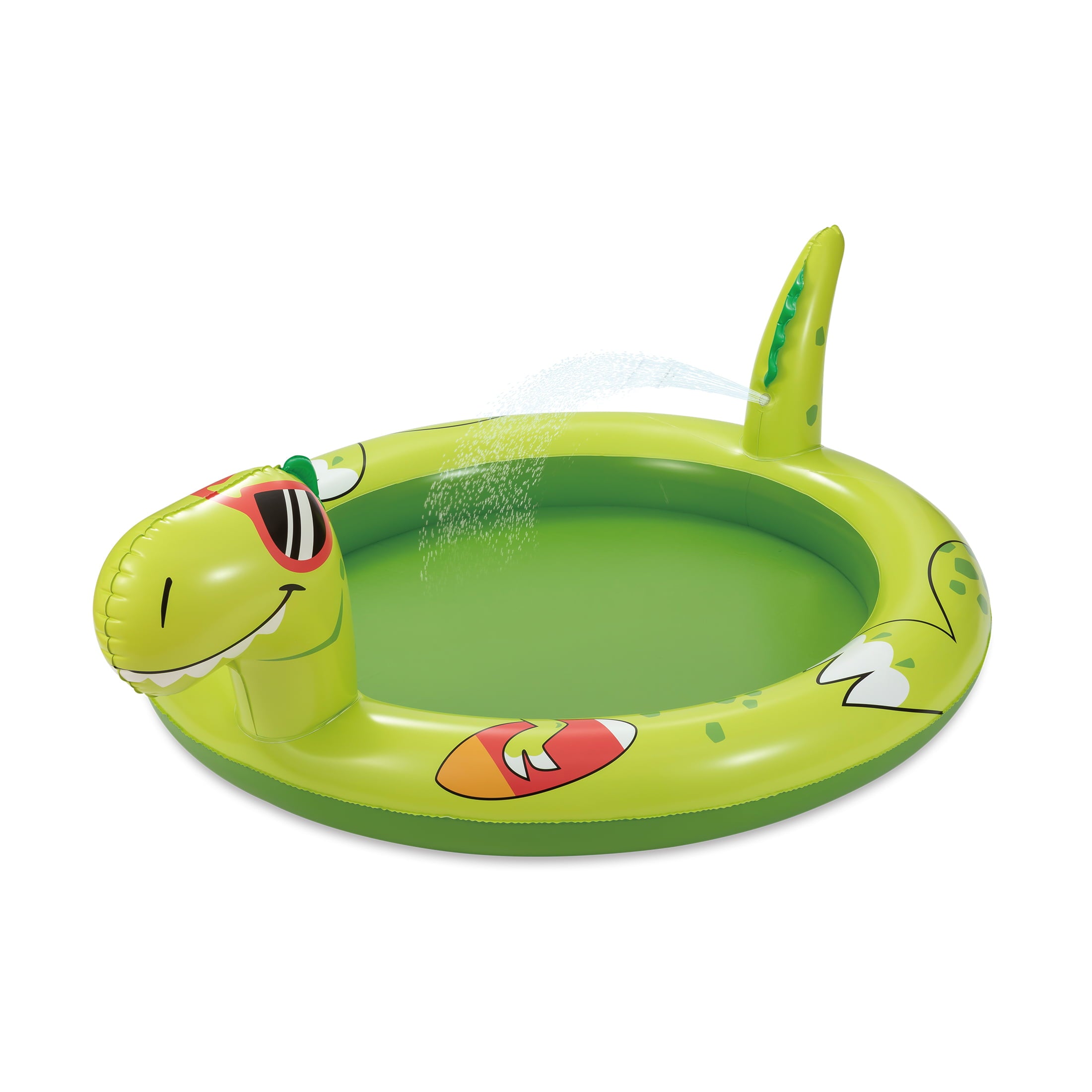 Play Day Inflatable Dino Spray Pool， Round， Green， Ages 2+， Unisex
