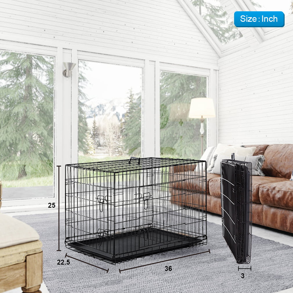 Furinno Large Dog Cage with Double Door， Black