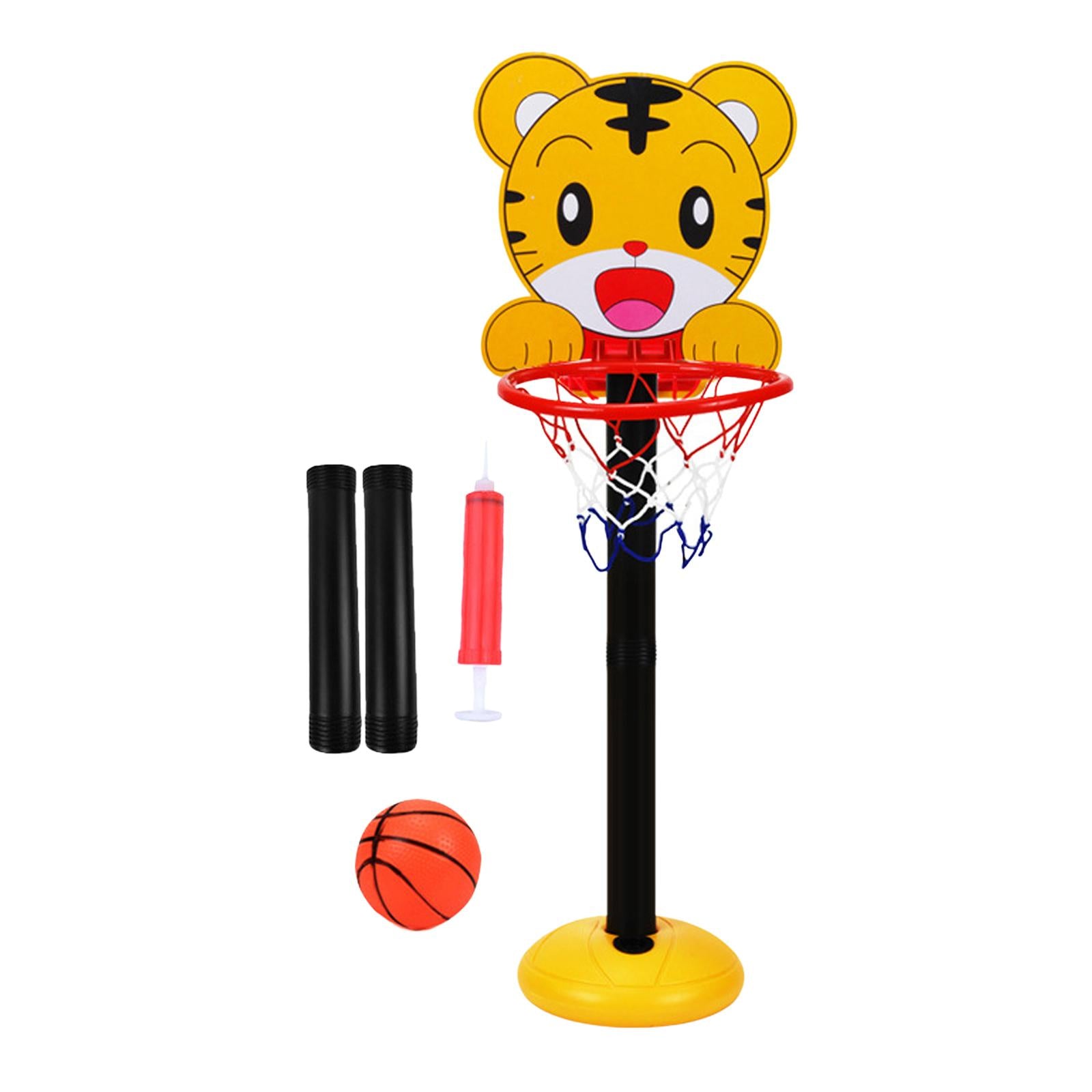Portable Basketball Hoop Stand Adjustable Game Animals with Ball Pump Sport Board with Net for Kids Adults Boys Outside Birthday Tiger