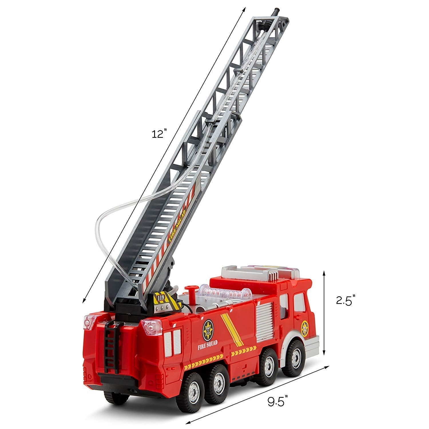 Top Race Fire Engine Truck with Water Pump Spray， Extending Rescue Ladder， and Flashing