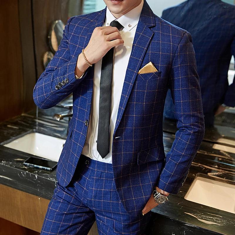 ElegantGrid™ Terno de Três Peças - A Precisão do Estilo em Xadrez.