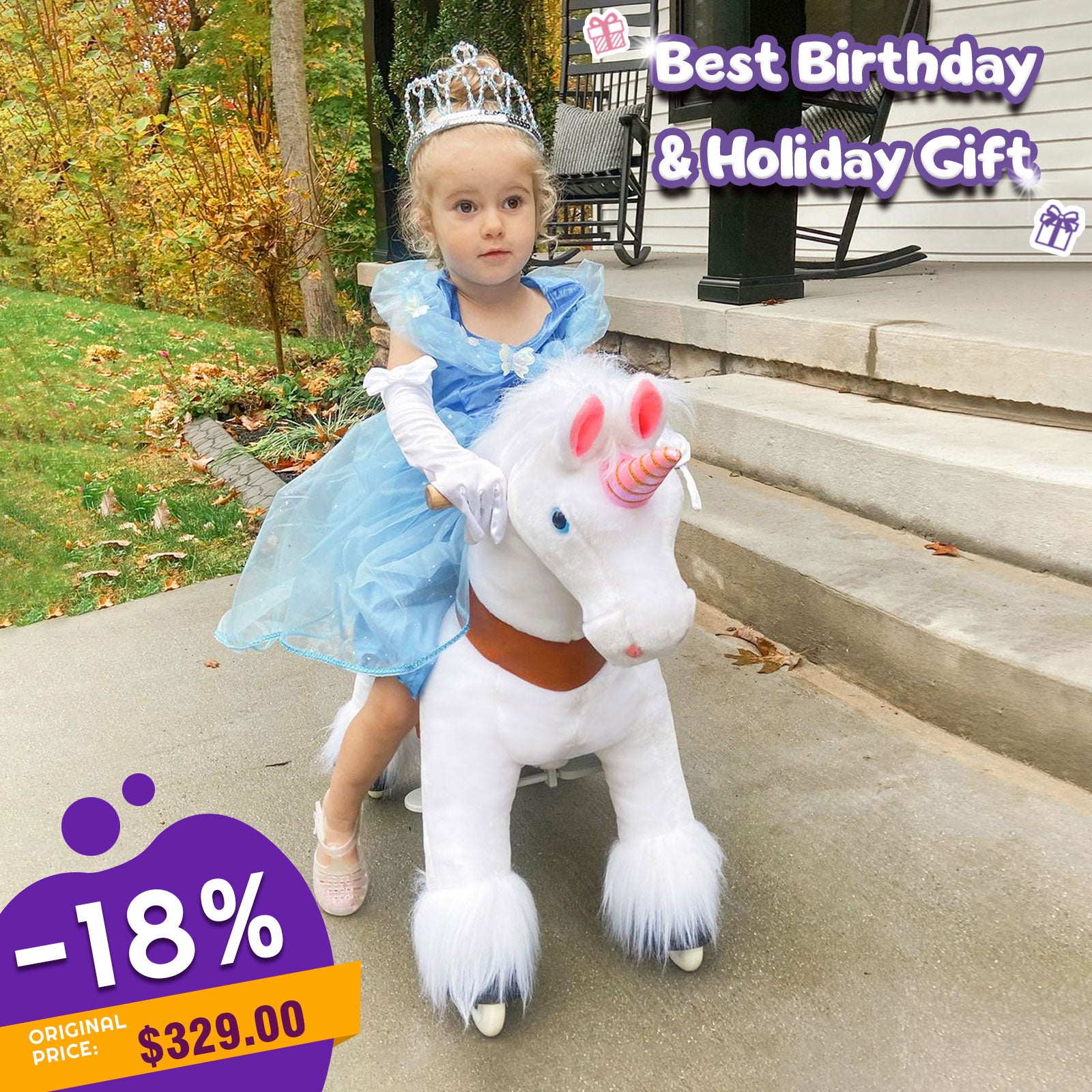 PonyCycle Ride on Unicorn toy for Children Age 4-8 White