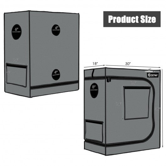 30 andtimes; 18 andtimes; 36 Inch Mylar Hydroponic Grow Tent with Observation Window and Floor Tray-Gray