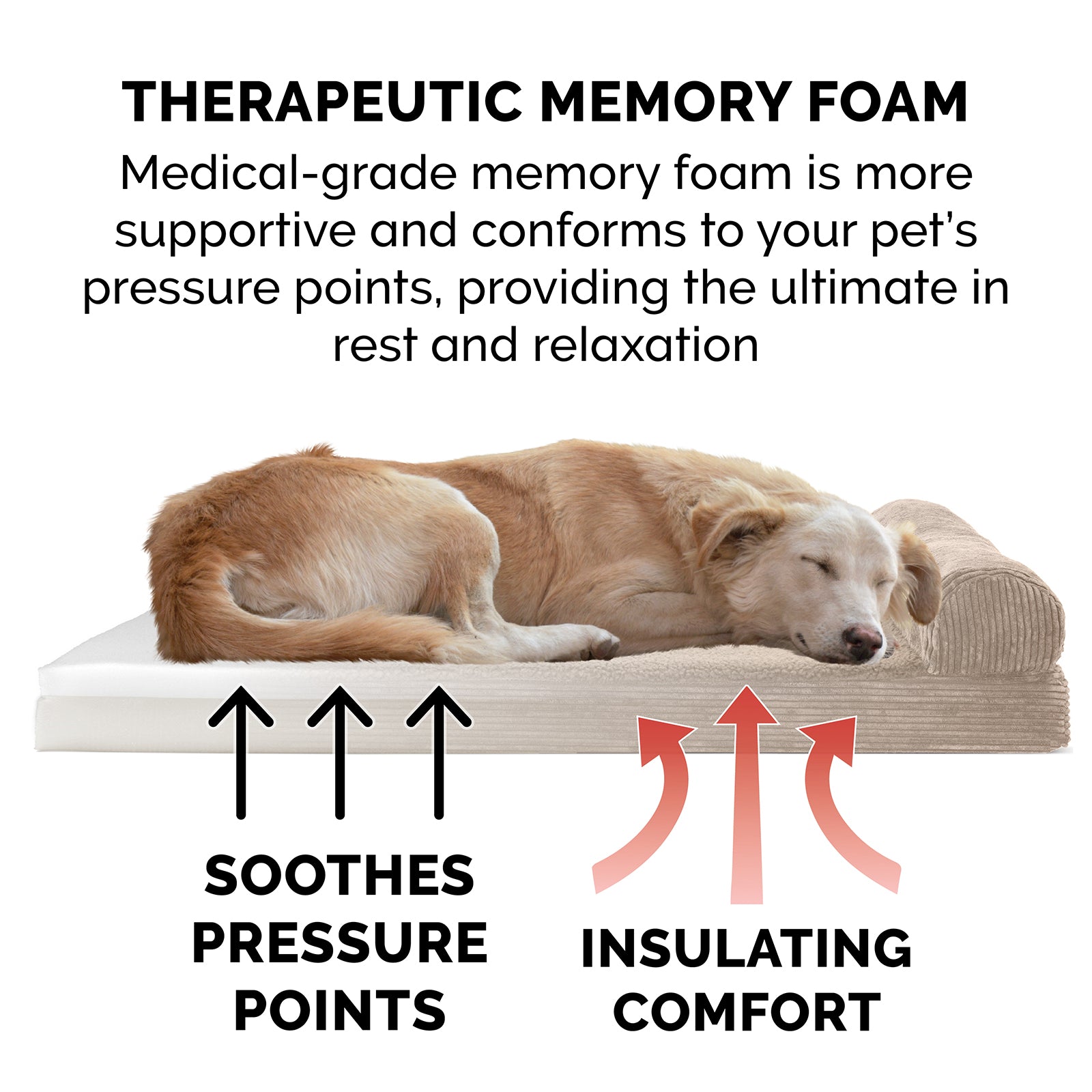 FurHaven | Memory Foam Corduroy Faux Fleece and Corduroy Chaise Lounge Pet Bed for Dogs and Cats， Sandstone， Small