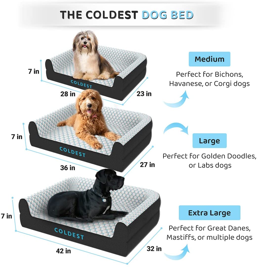 Coldest Cozy Dog Bed - Cooling Medium Dog Beds - Washable Removable Cover Comfortable and Anti Slip (Extra Large， Grey)