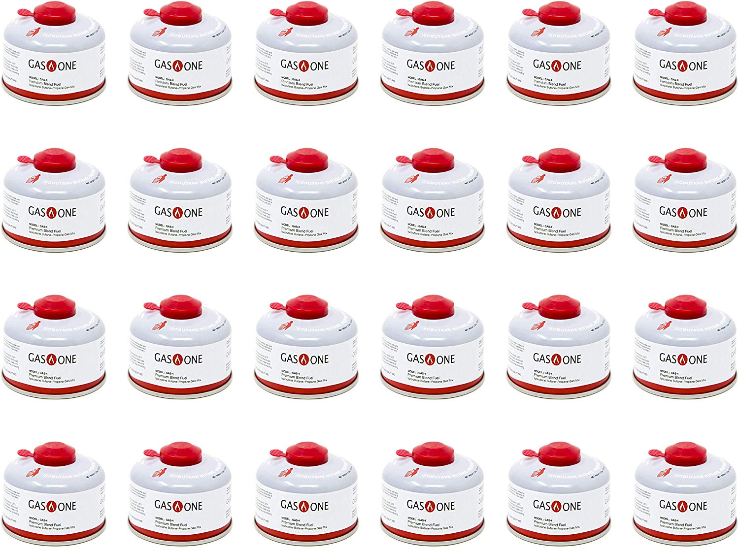 GasOne Isobutane Fuel Canister Camping Fuel Premium Blend 100g 3.53oz for Camp Stove and Isobutane Appliances (24 pc)