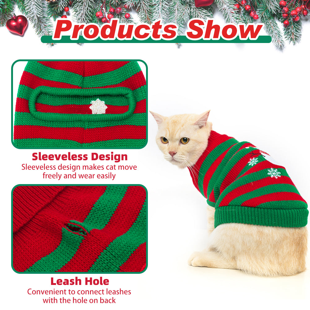 Pupteck Cat Christmas Sweater - Snow Man Stripes Cats Holiday Sweaters Soft Knit Warm Winter Sweaters Jumpsuits for Cats Small Dogs