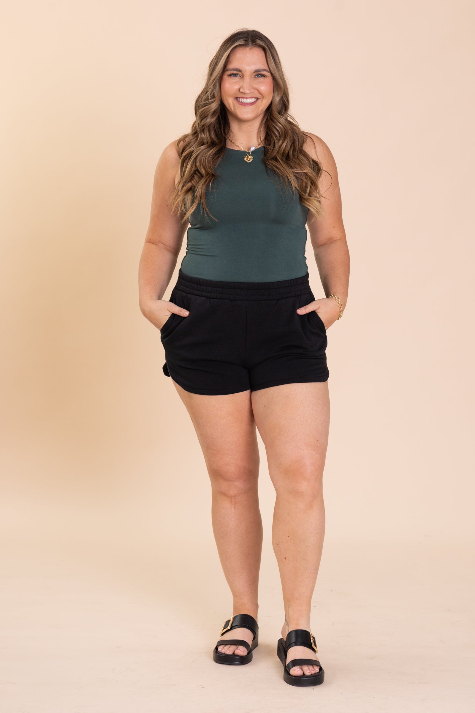 Fleece Elastic Waistband Dolphin Shorts