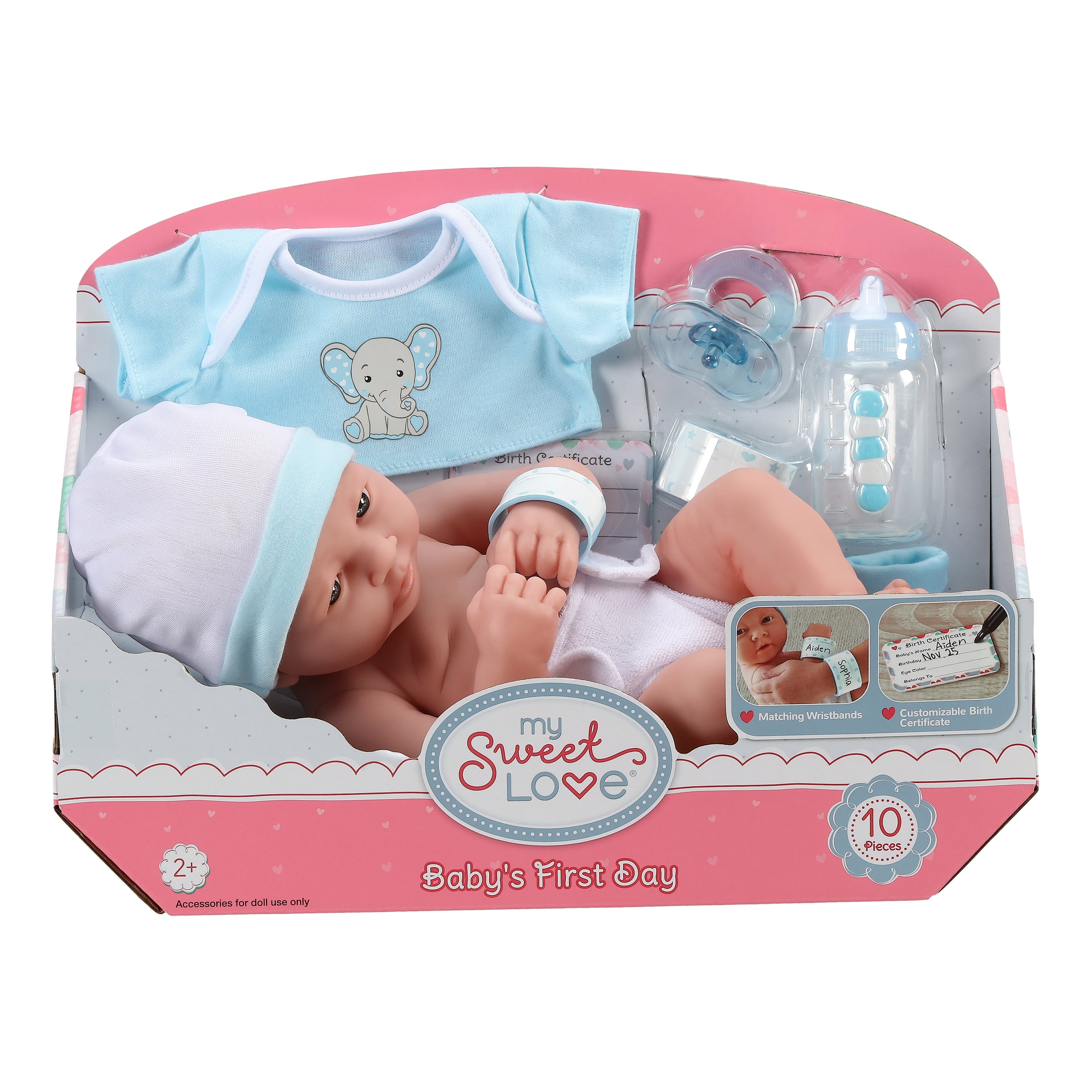My Sweet Love Baby's First Day Blue Play Set, 10 Pieces, Featuring Realistic 15" Newborn Doll, Perfect for Children 2+