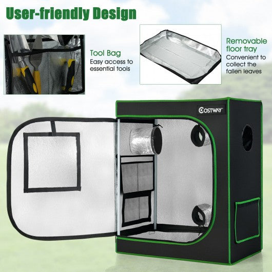 30 andtimes; 18 andtimes; 36 Inch Mylar Hydroponic Grow Tent with Observation Window and Floor Tray-Black