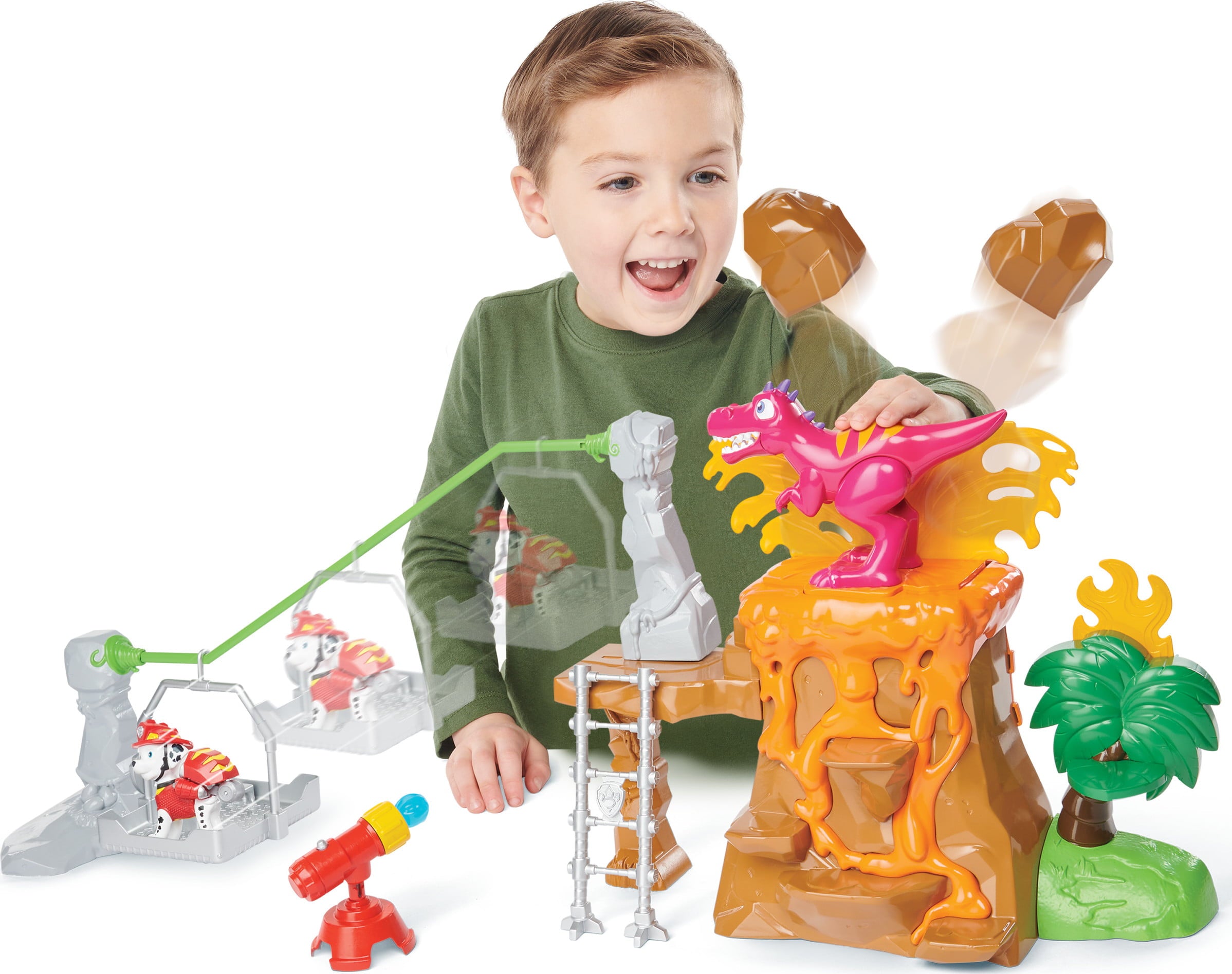 PAW Patrol， Dino Rescue Volcano Playset with Zipline and 3 Exclusive Figures， Walmart Exclusive