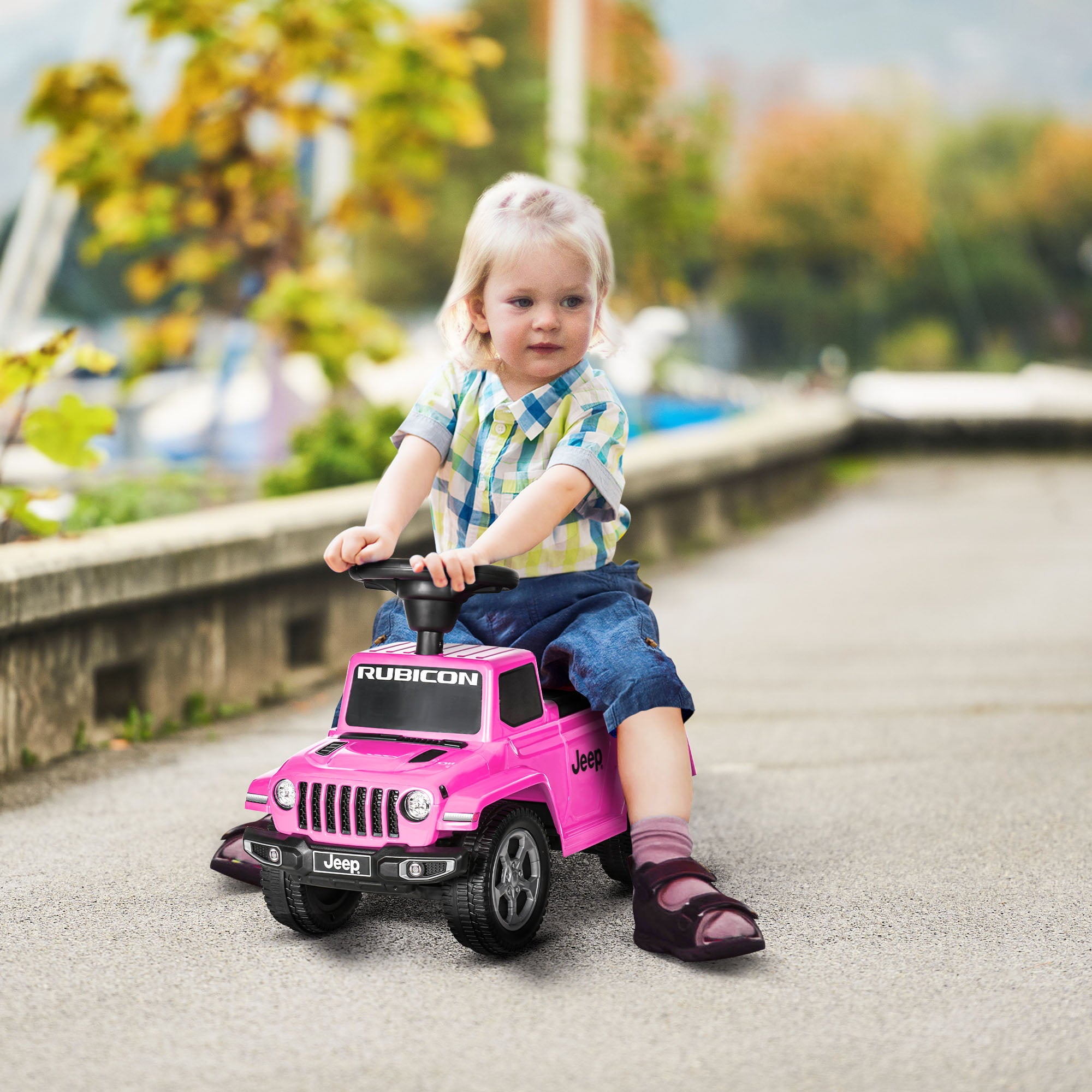 Aosom Kids Ride on Push Car， with Engine Sounds and Under-Seat Storage， Foot-to-Floor Ride on Sliding Car with Horn， Sit and Scoot Ride on Toy， Ages 1.5-3 Years， Pink