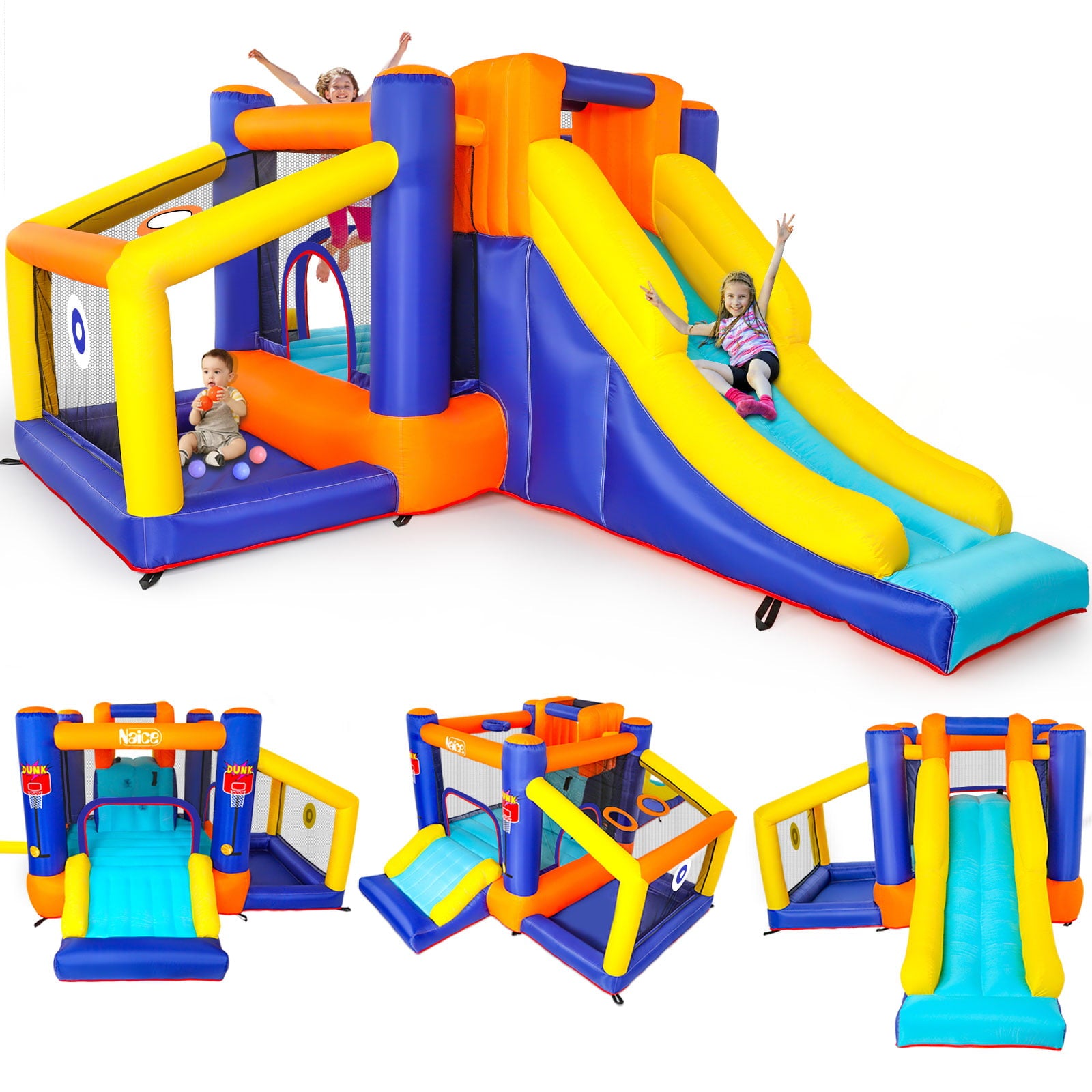 Peradix Inflatable Bounce Jumper Houses Castle Double Slide Climbing Wall Ball Pit with Blower Outdoor Indoor for Kids 3-12 Years Old