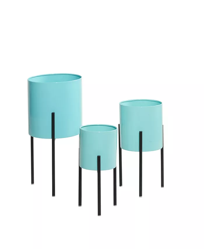 Rosemary Lane Set of 3 Teal Metal Contemporary Planter， 12