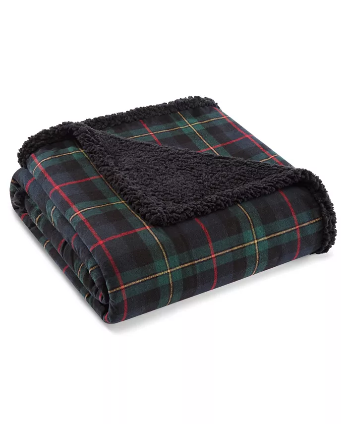 Eddie Bauer Mountain Pine Tartan Cotton Yarn Dye Reversible Flannel Throw Blanket， 60