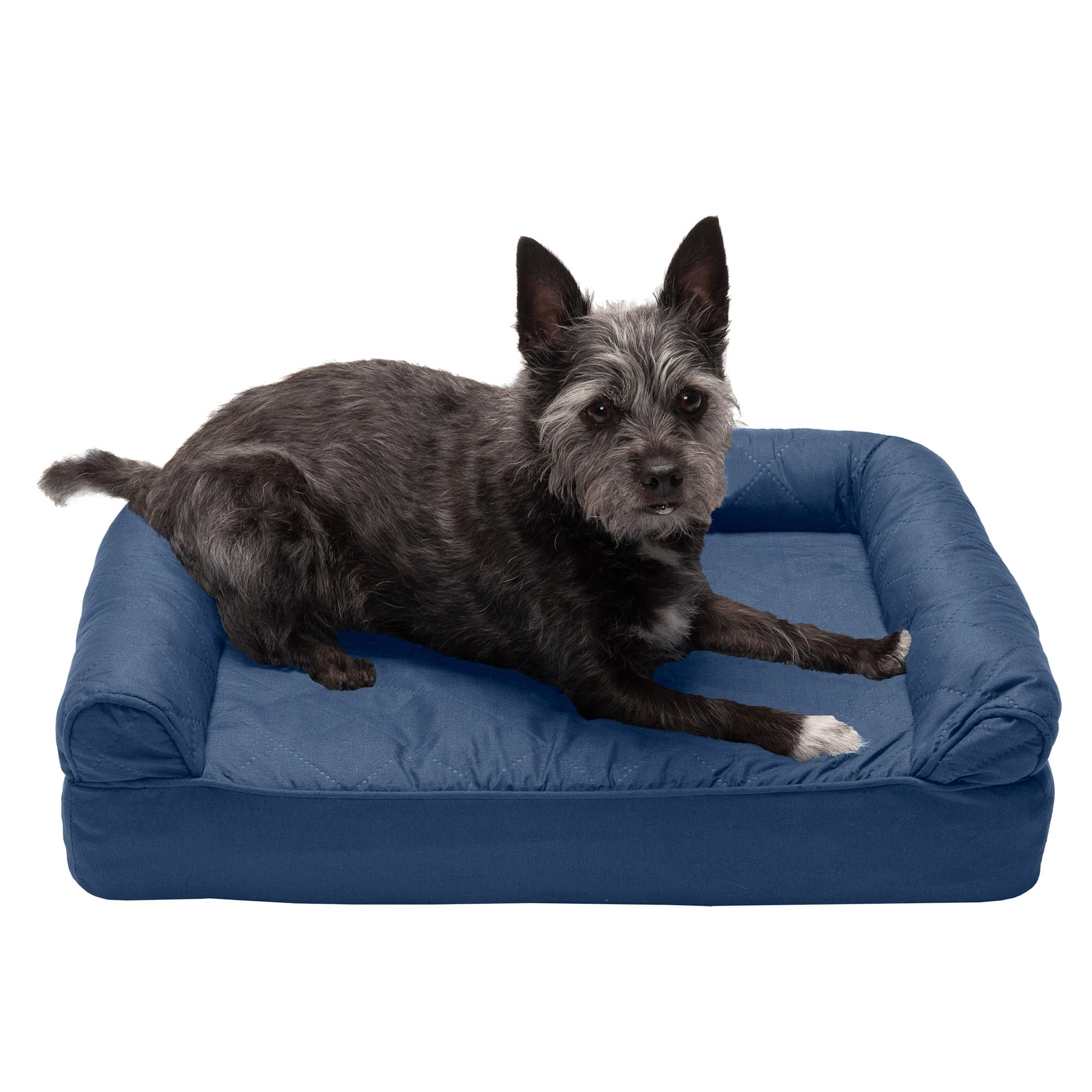 FurHaven Pet Products | Full Support Orthopedic Quilted Sofa Pet Bed for Dogs and Cats - Navy， Small