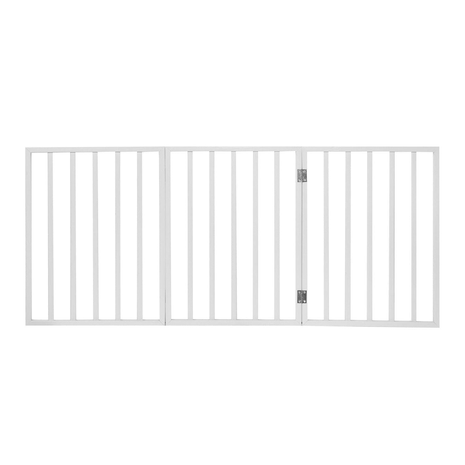 Freestanding Folding Wood Pet Gate -White Traditional Slat 54