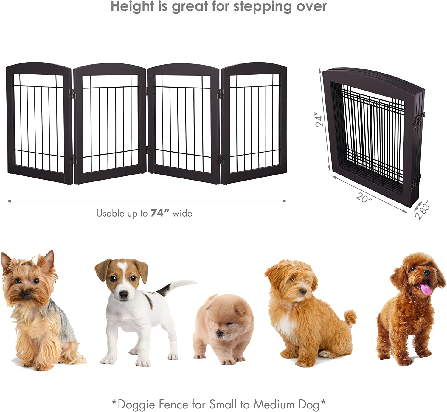 PAWLAND Wire Free Standing Pet Gate for Dogs， Foldable Dog Gate for The House Indoor， Step Over Pet Puppy Safety Fence， Doorway， Stairs， 80 Inch Wide， 24