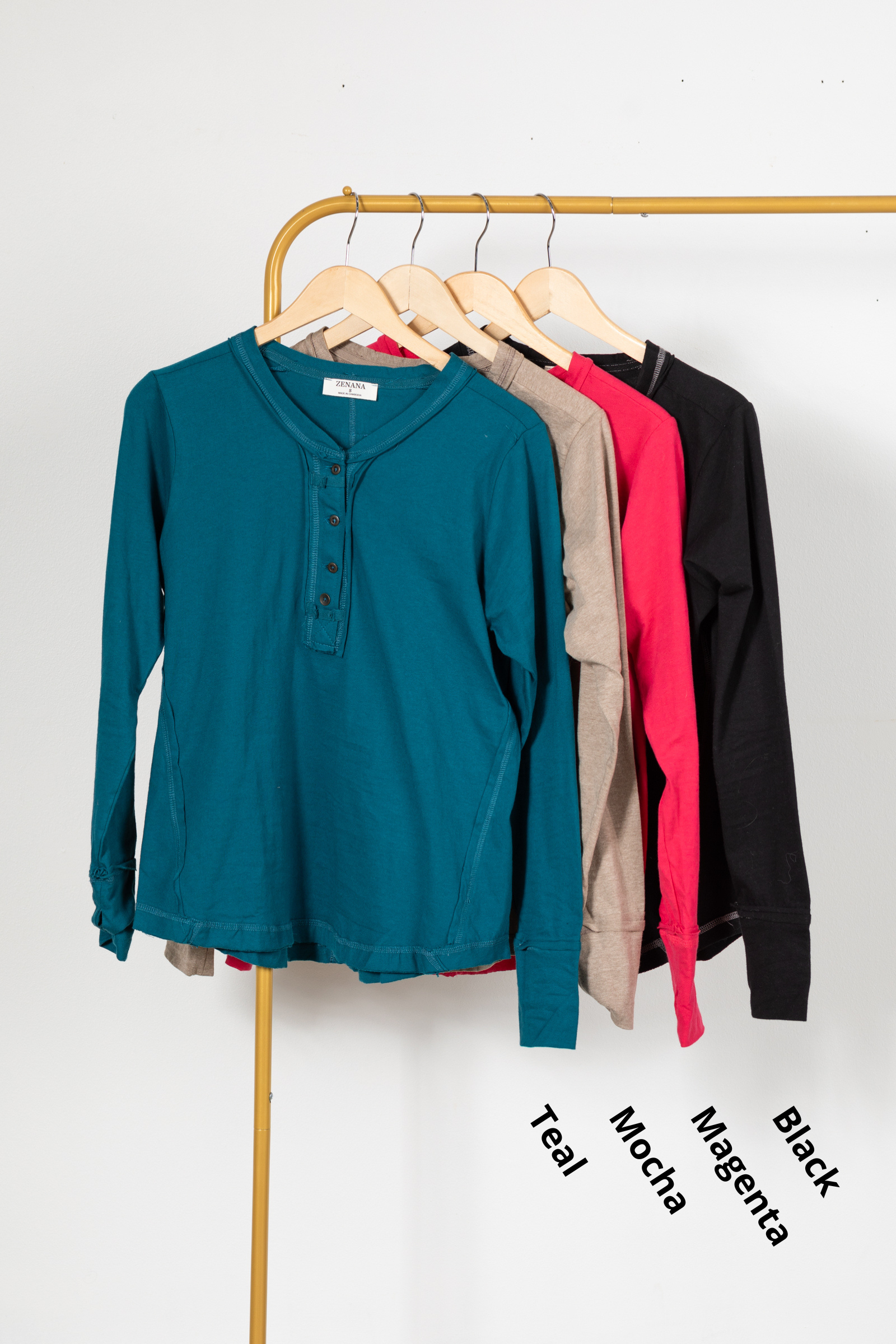 Thumb Hole Contrast Stitch Henley Top