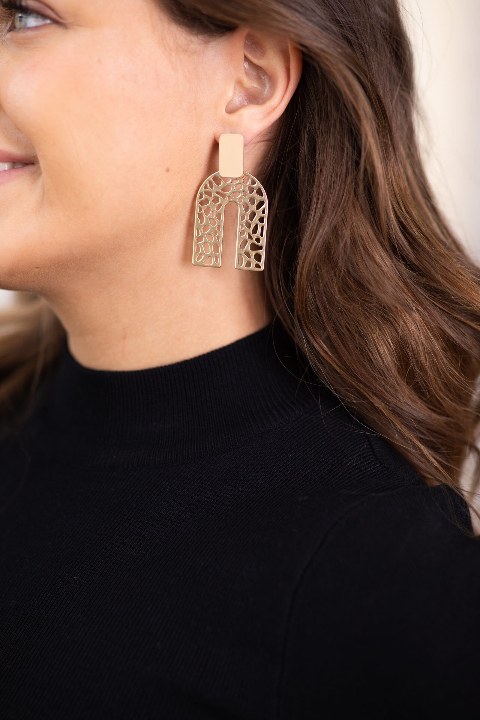 Gold Filligree U Shaped Earrings