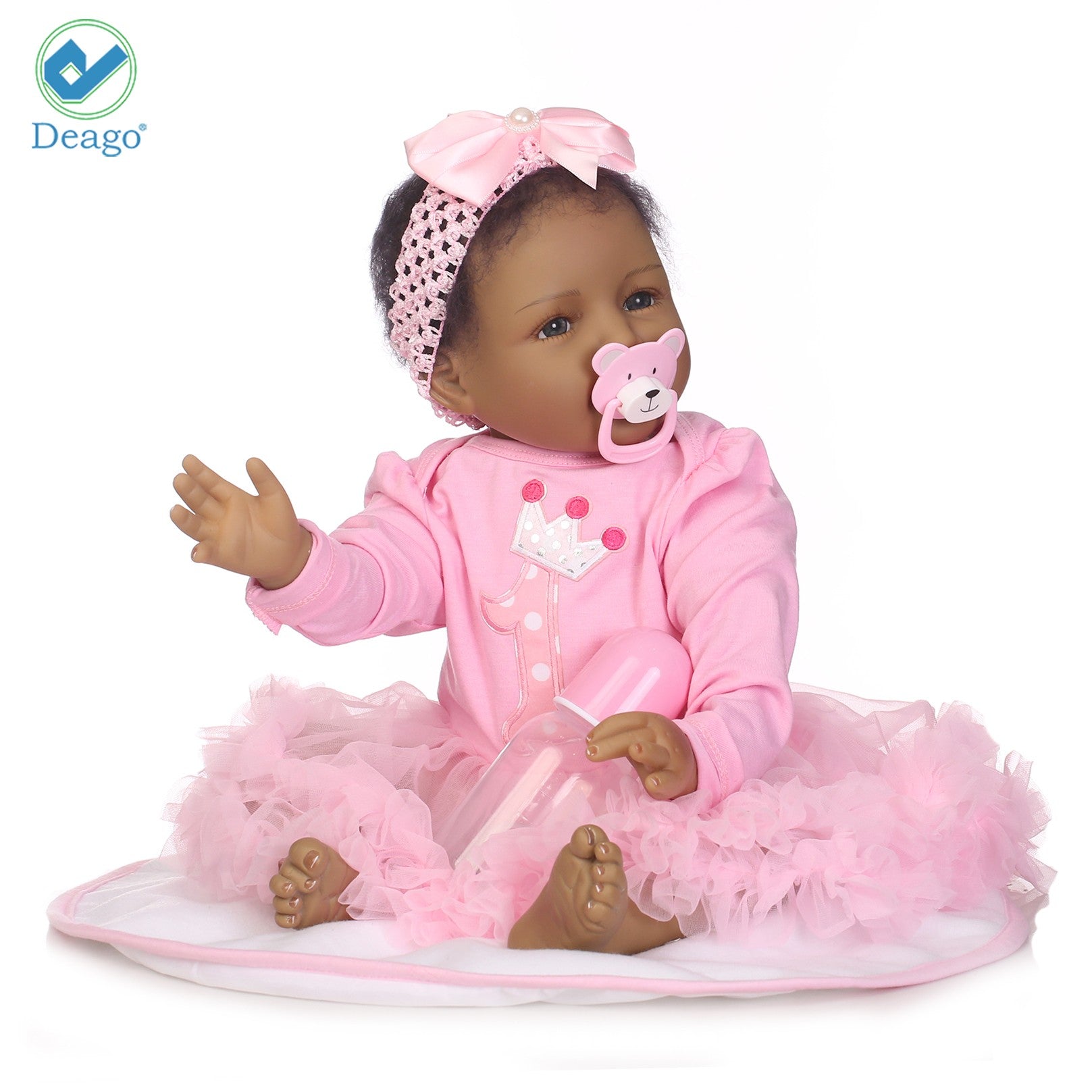 Deago 22Inch Reborn Baby Dolls Lifelike Newborn Realistic Simulation Black Indian Style Soft Vinyl Child Playmate