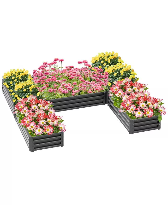 Outsunny 8 x 8' Raised Garden Bed Set， 5 Large Steel Flower Planters for Outdoor Plants， Easy Assembly for Vegetables， Herbs， Gray