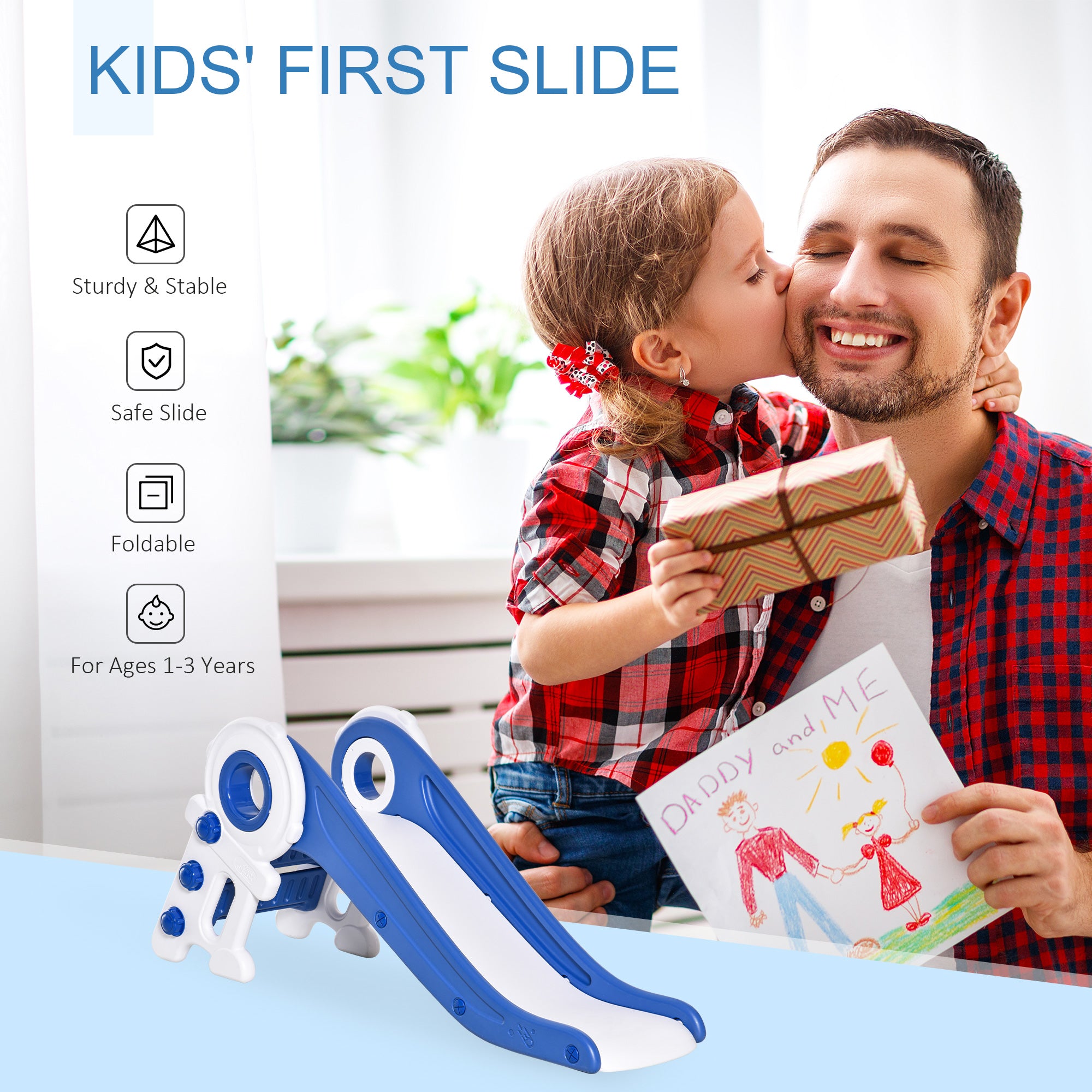 Qaba Folding Kids Slide， Small Freestanding Astronaut Climber for Ages 1-3 Years