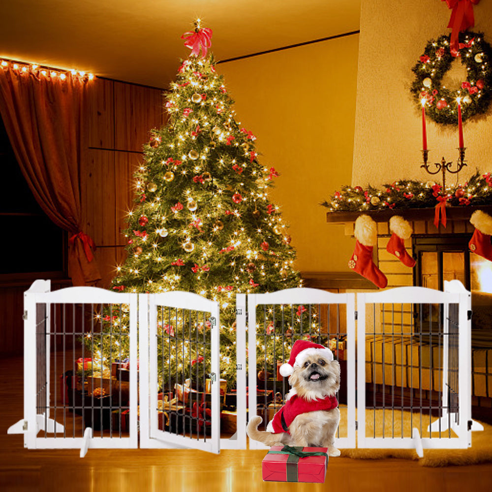 Unipaws Pet Gate Extra Wide， Freestanding Pet Playpen 6 Panels， Dog Gate with Wire， White