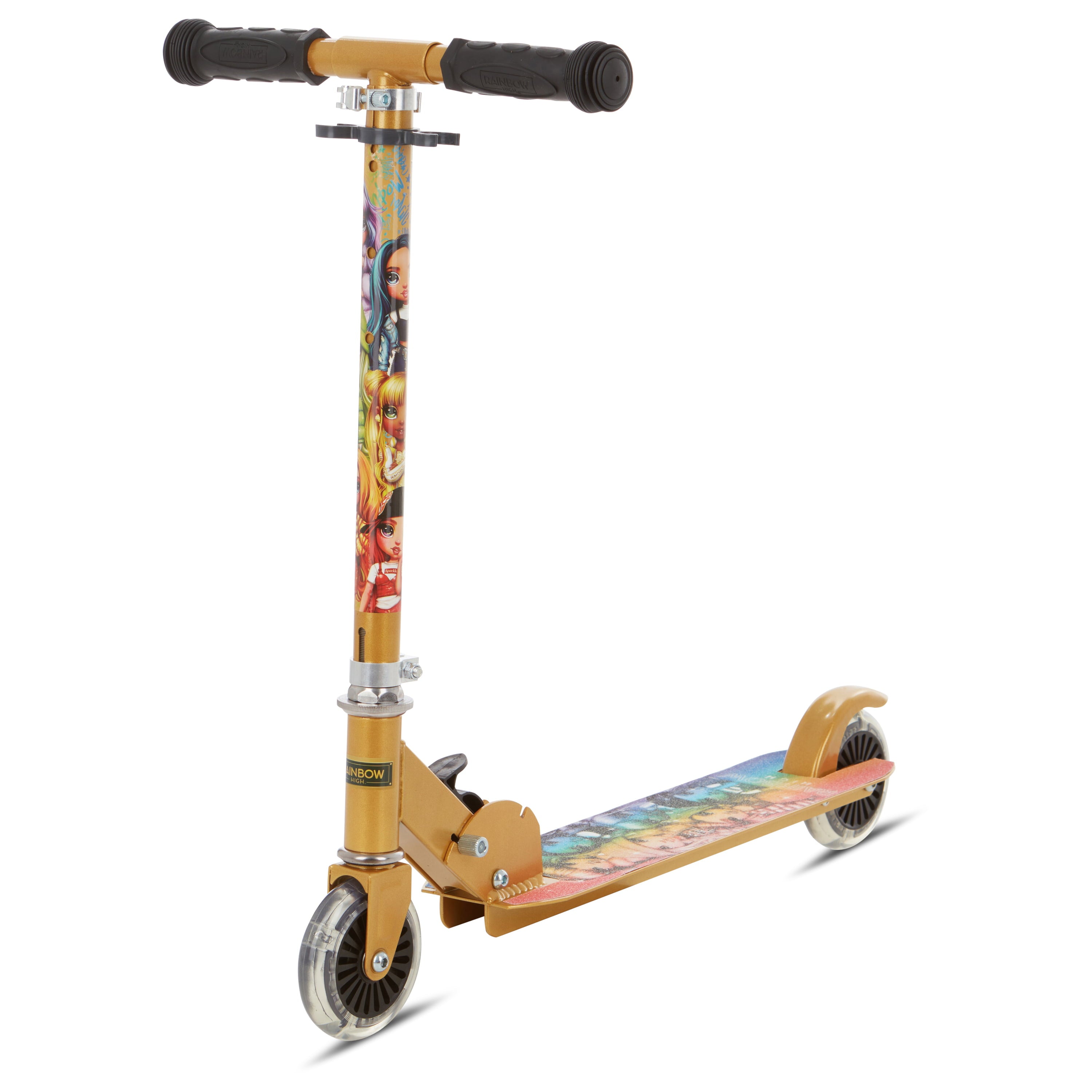 Rainbow High Licensed 2 Wheel Scooter with Light-Up Wheels and Rear Break for Kids