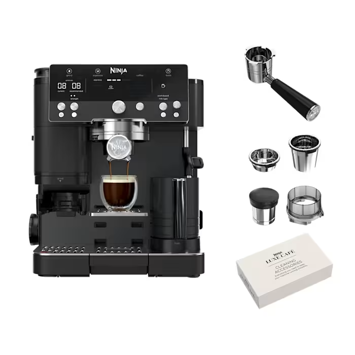 Ninja LUXE CAFÉ Premier Series, máquina de expresso, máquina de café a gotas e cerveja rápida a frio, moinho integrado, manuseio assistido, batedor mãos livres, para cappuccinos e lattes, laticínios