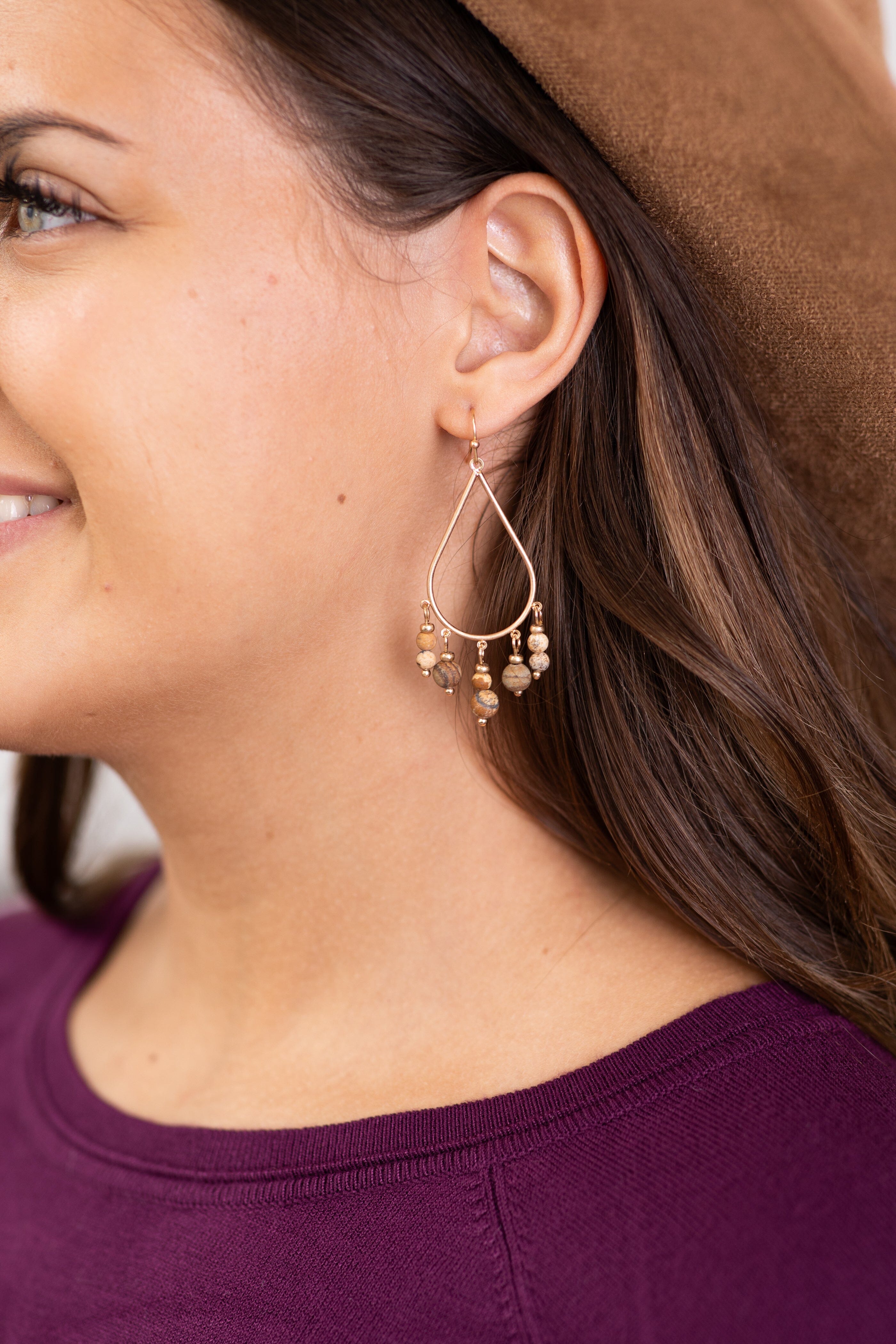 Tan Natural Stone Teardrop Earrings