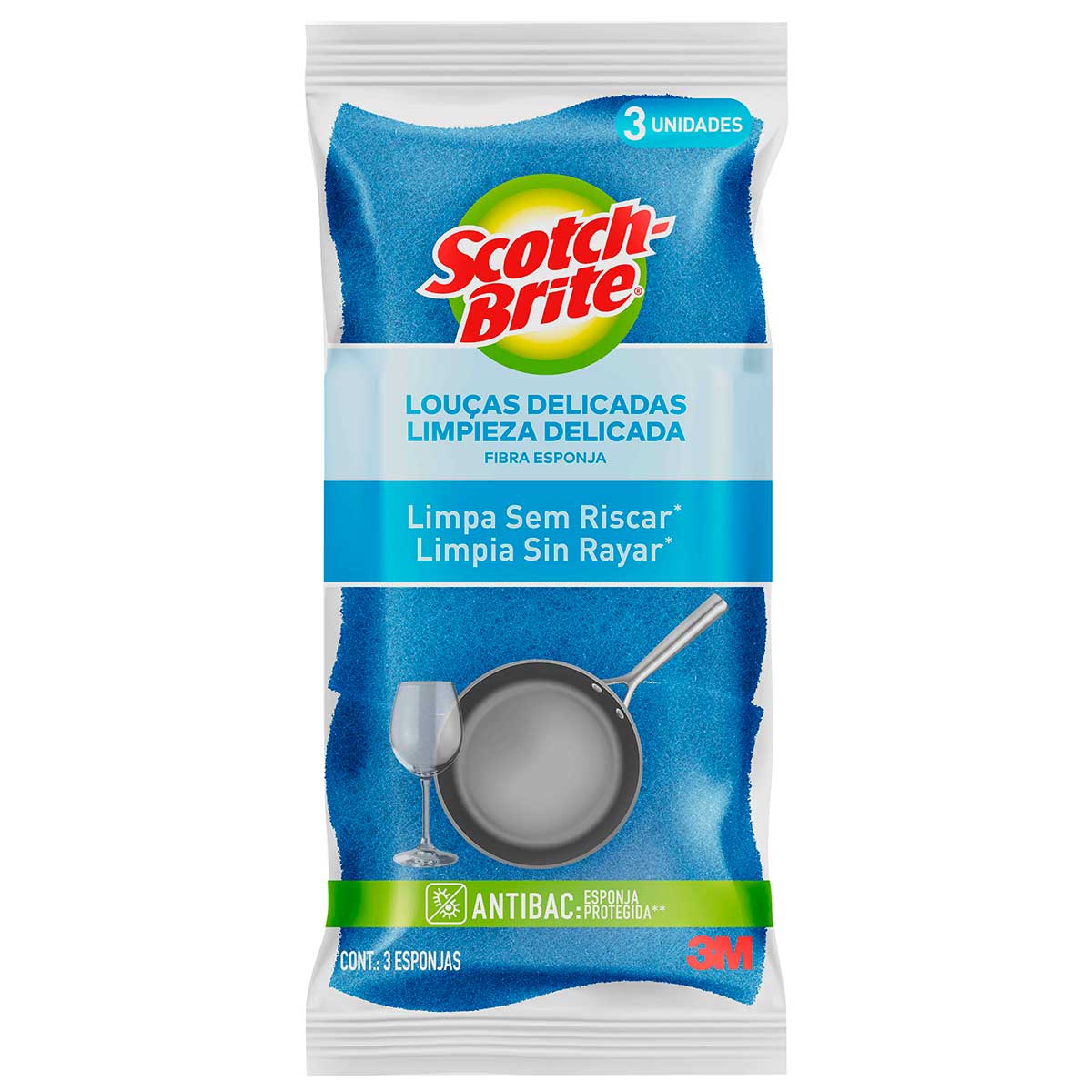 Esponja Nao Risca Azul Scotch Brite - 3 Unidades