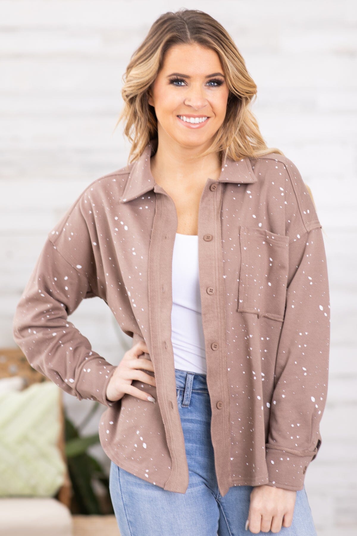 Mocha Bleach Splatter Knit Jacket