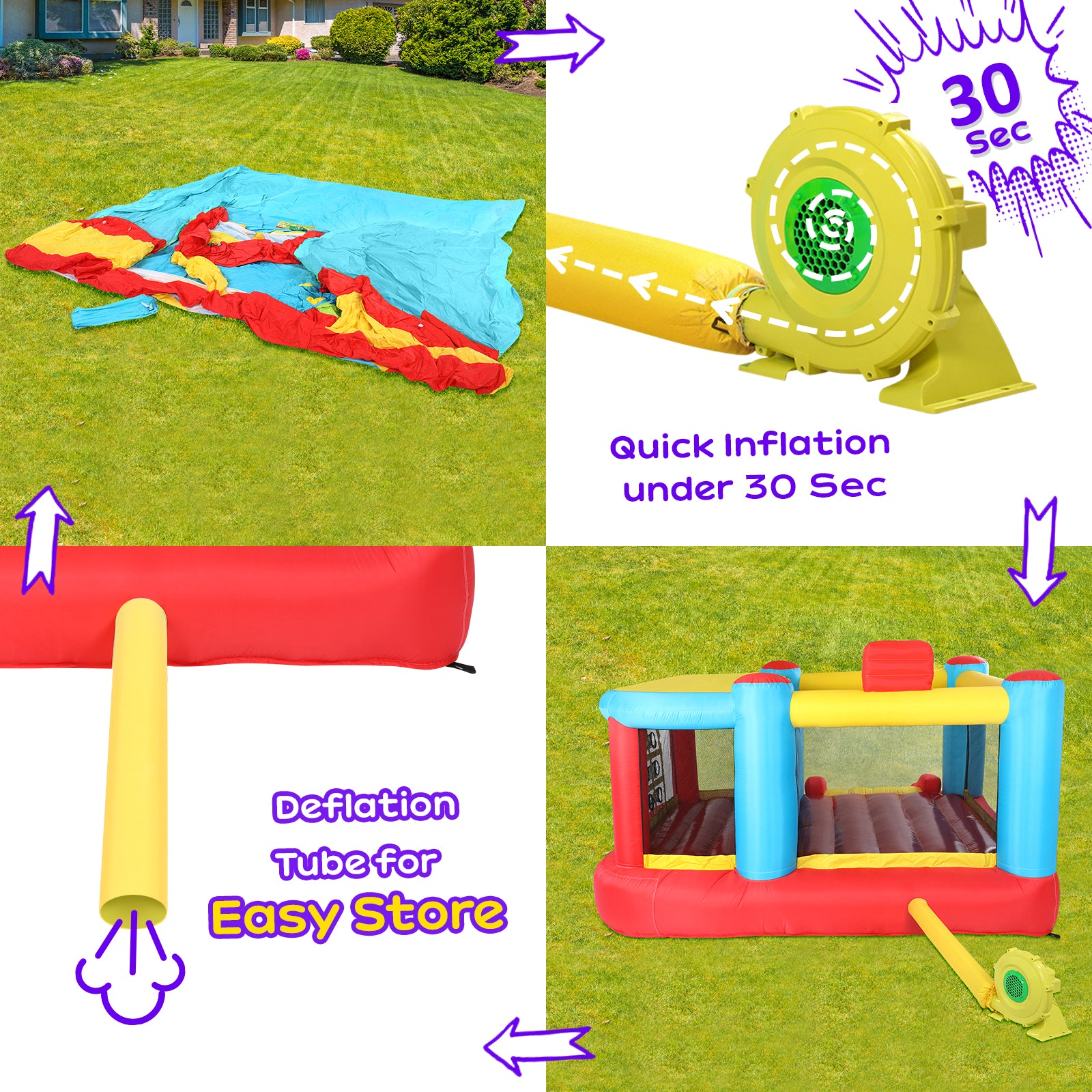 JOYMOR Inflatable Obstacle Course Bounce House for Kids Jumping Castle Slide Bouncer with Air Blower， Sun Cover， Indoor and Outdoor Party Gift