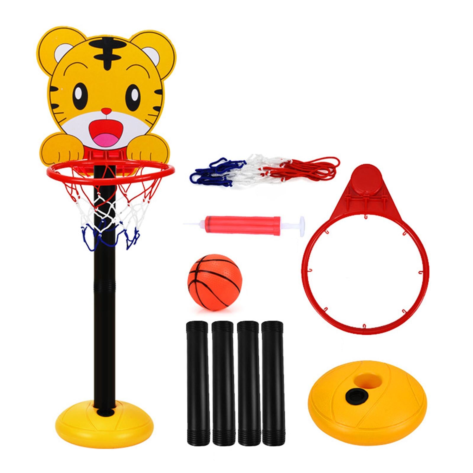 Portable Basketball Hoop Stand Adjustable Game Animals with Ball Pump Sport Board with Net for Kids Adults Boys Outside Birthday Tiger