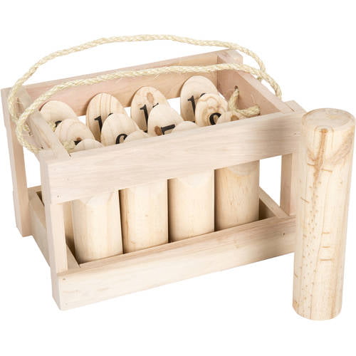 Hey Play Wooden Throwing Game for the Whole Family with Carrying Crate