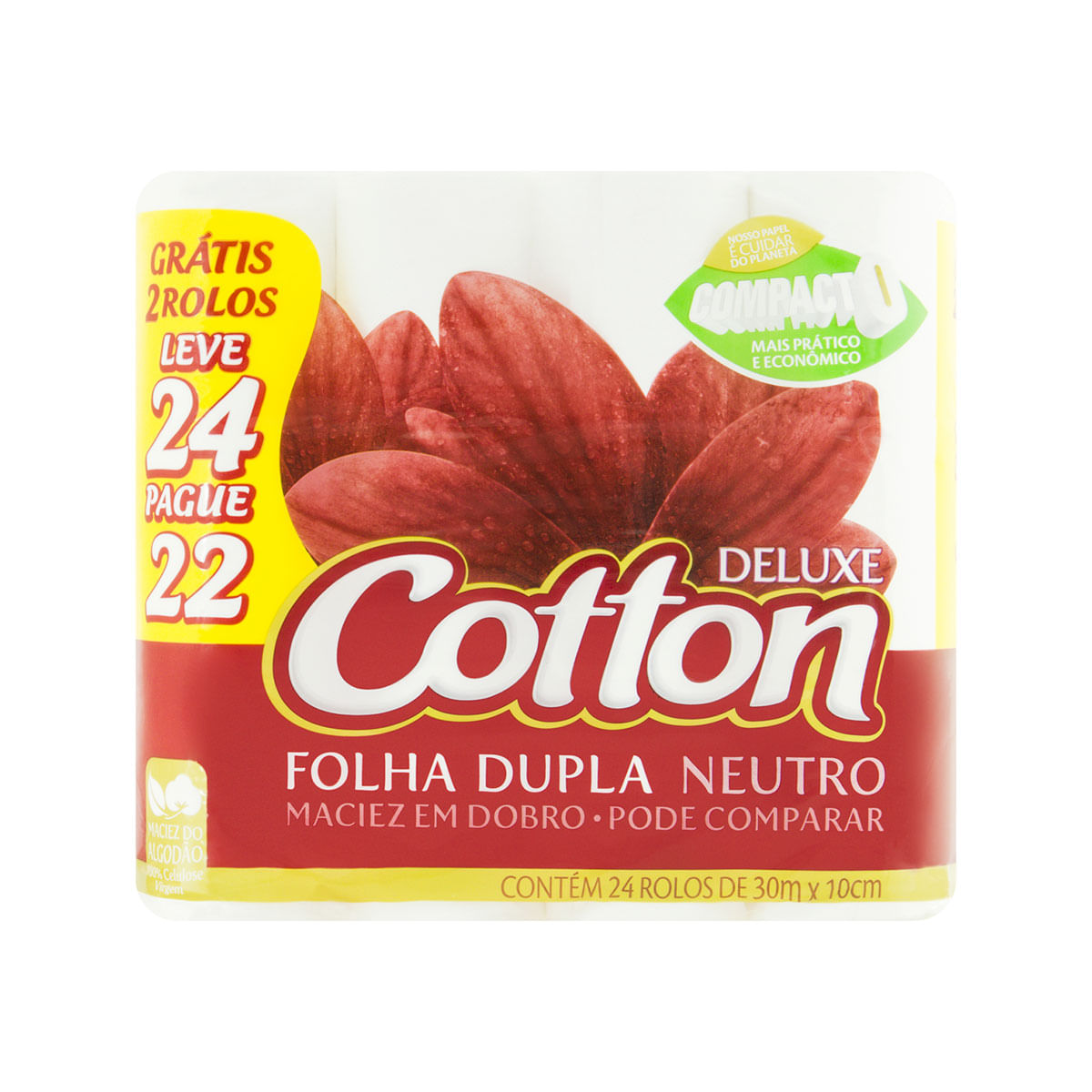 Papel Higienico Folha Dupla Neutro Cotton Deluxe 30m Pacote Leve 24 Pague 22