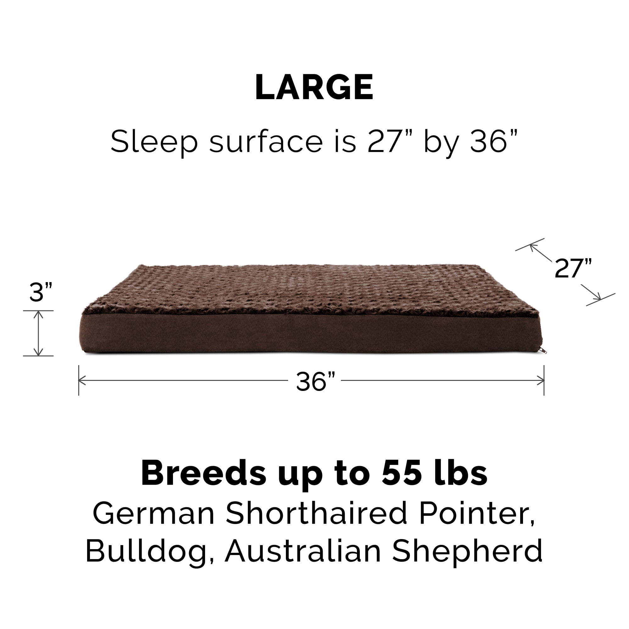 FurHaven | Deluxe Full Support Orthopedic Ultra Plush Mattress Pet Bed for Dogs and Cats， Chocolate， Large