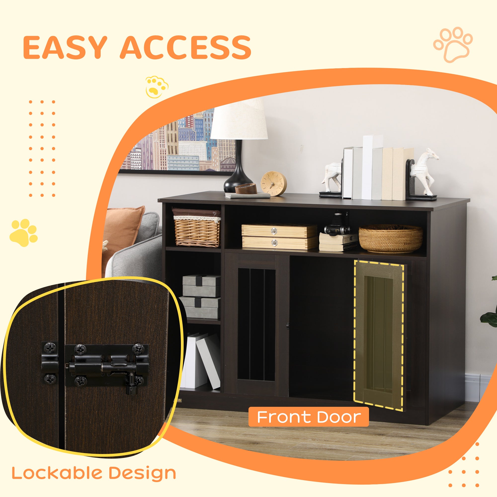 PawHut Dog Crate Furniture with Storage Space， Dog Kennel with Lockable Door， Pet Cage for Large Medium Dogs， 47