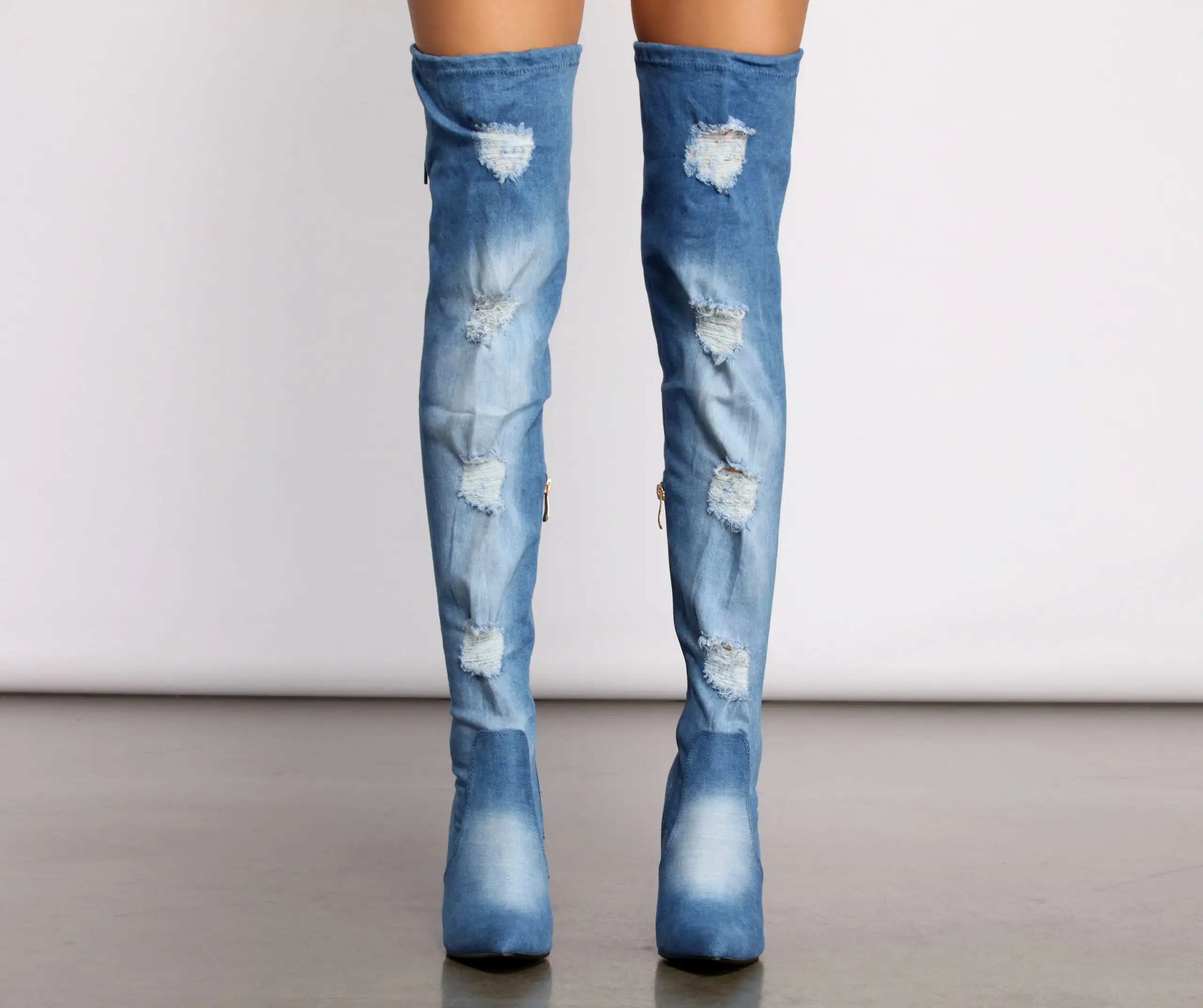 Denim Diva Over The Knee Block Heeled Boots