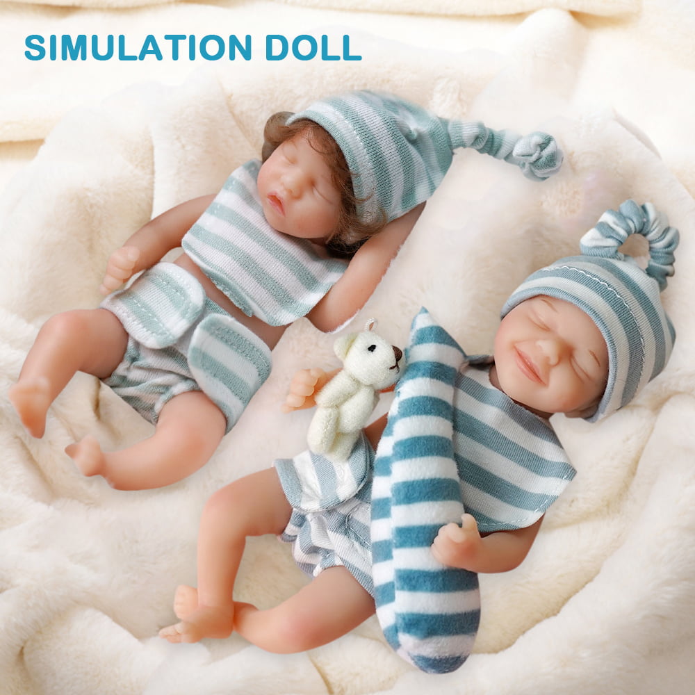 Fyeme 6 Inches Reborn Baby Dolls Silicone Full Body Mini Doll Sleeping Lifelike Kids Anti-stress, Realistic Rebirth Doll New Born Doll with Clothes