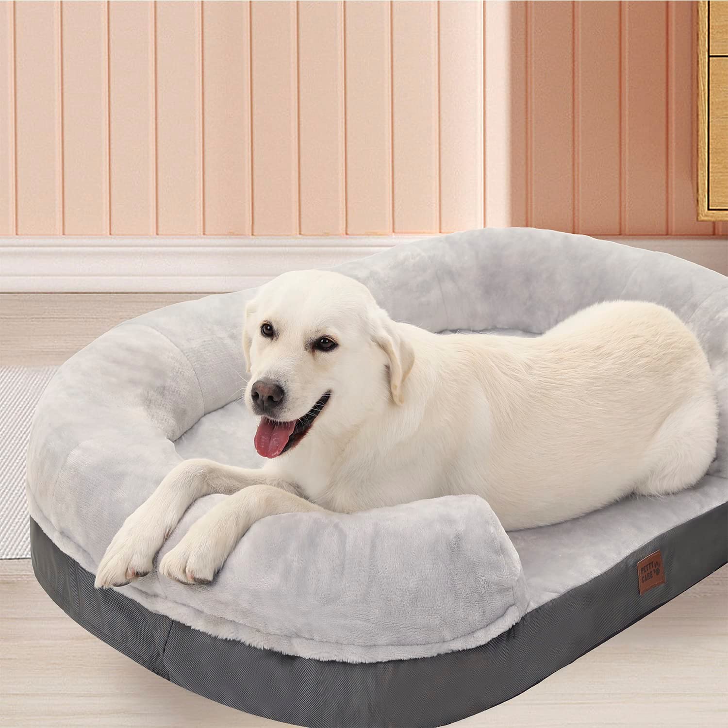 pettycare Memory Foam Dog Beds with Sides for Large Dogs， Orthopedic Washable Extra Large Dog Bed with Removable Cover， Waterproof XL Pet Bed with Nonskid Bottom