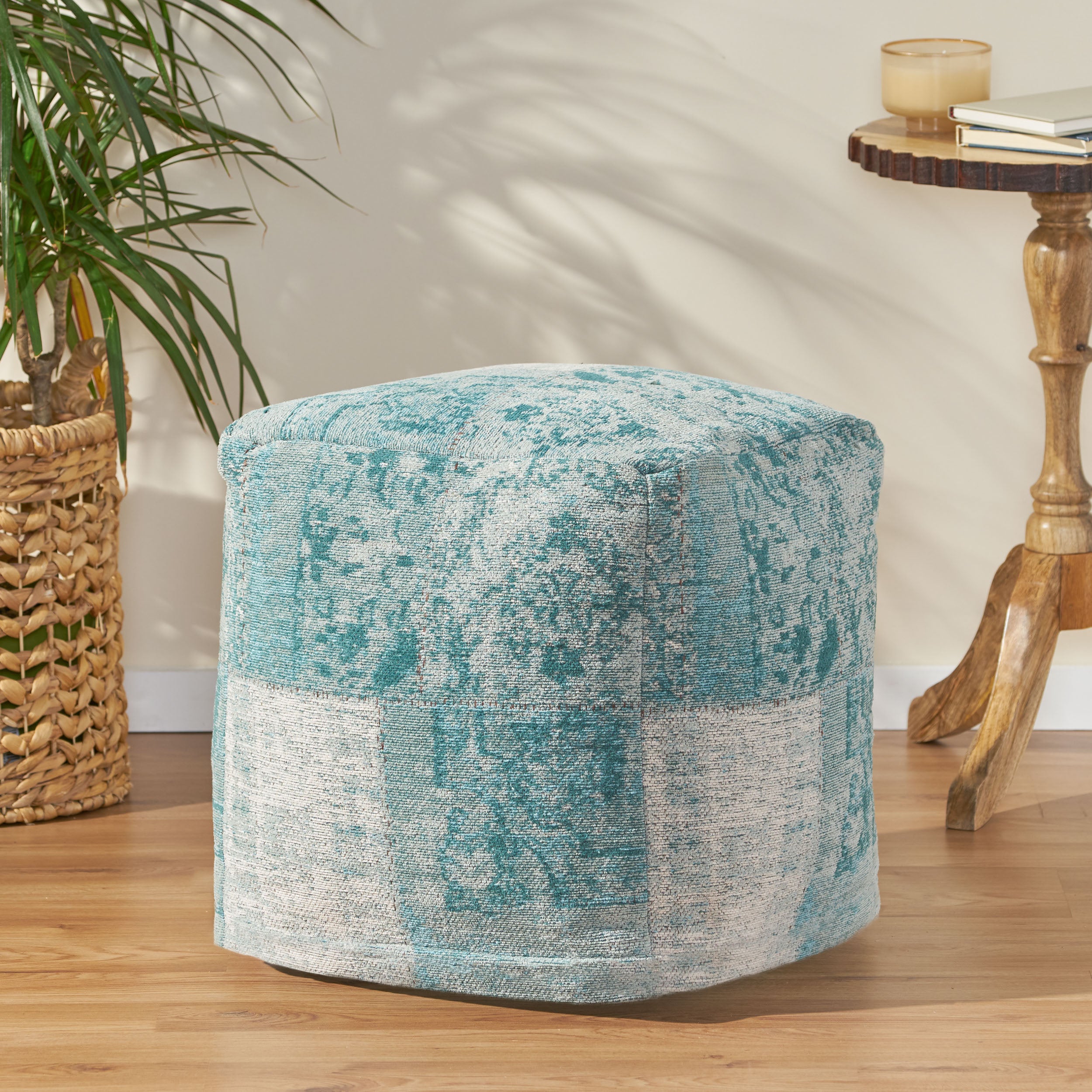 Layia Hand Loomed Boho Fabric Cube Pouf