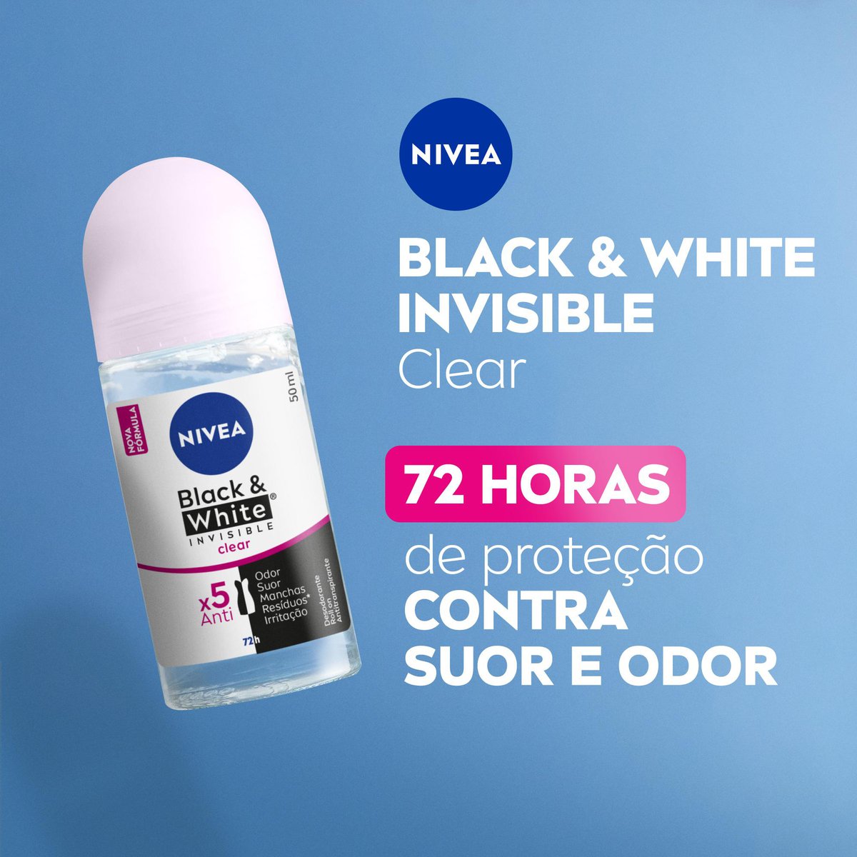 Desodorante Roll-on Black & White NIVEA INVISIBLE Clear 50ml