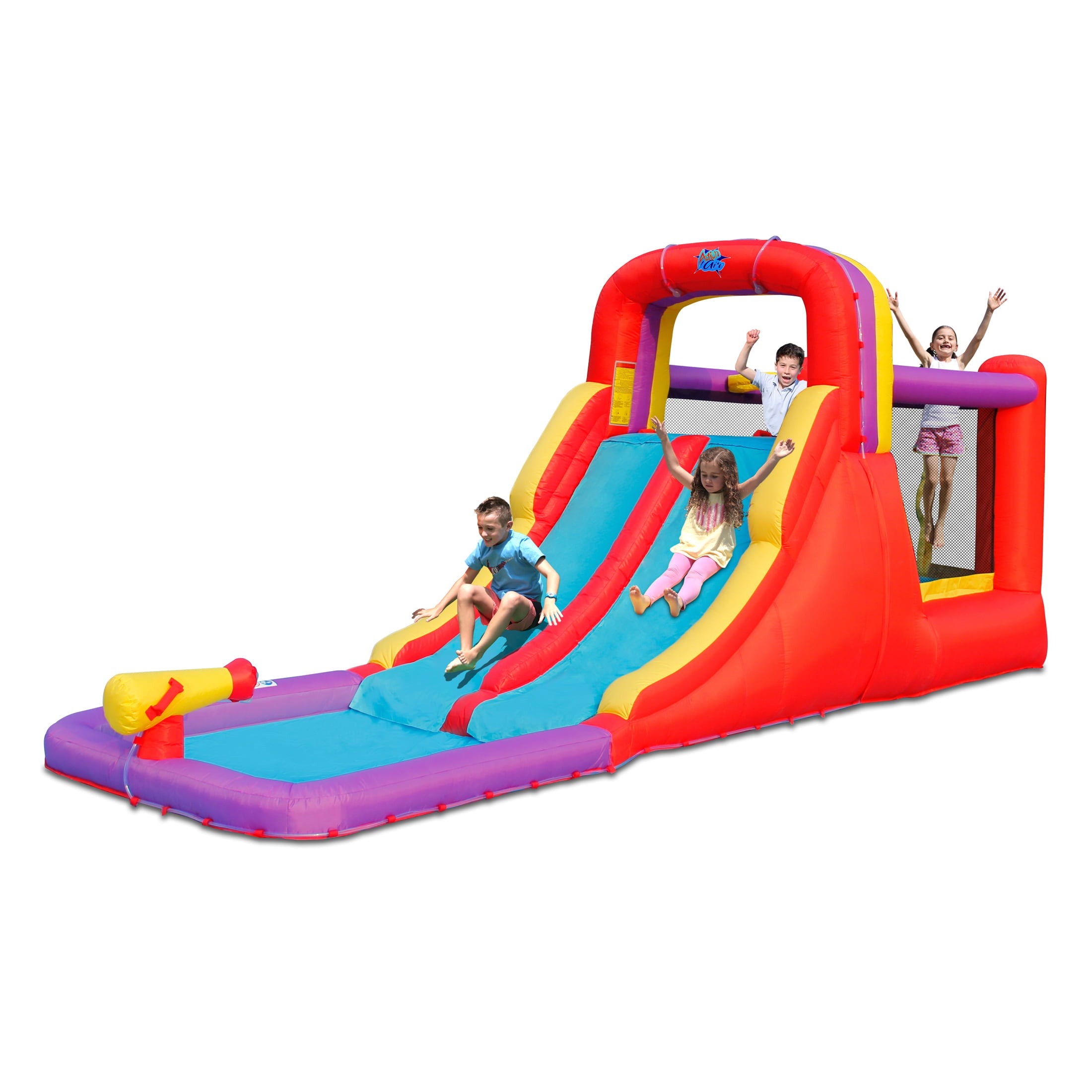 Action Air Water Slide， Inflatable Waterslides with Water Cannon， Water Bounce House for Kids Backyard